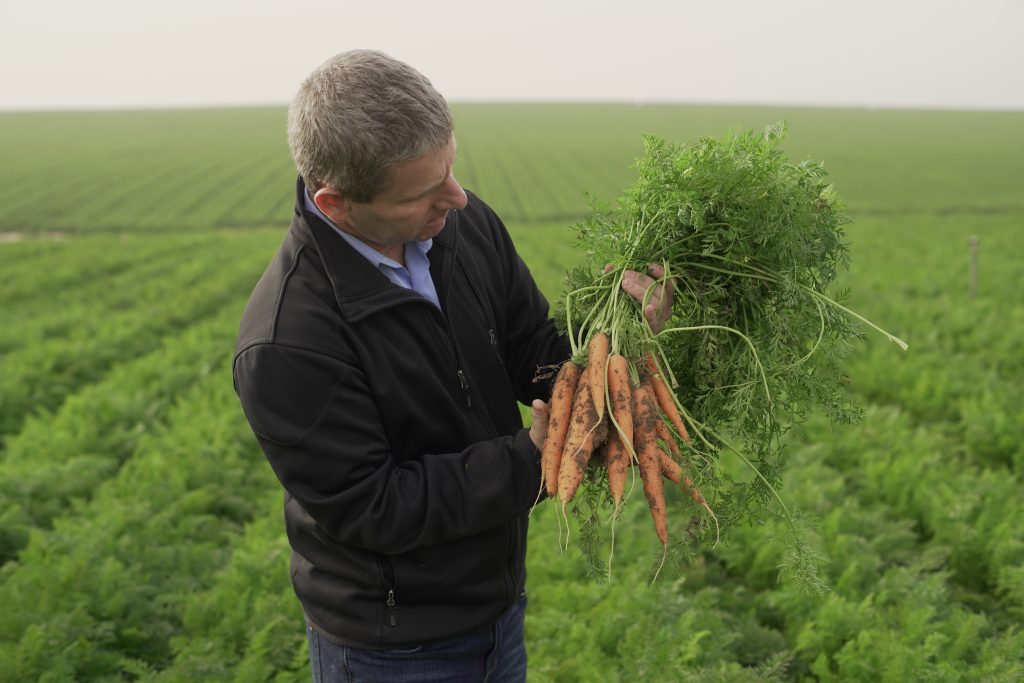 man holding carrots